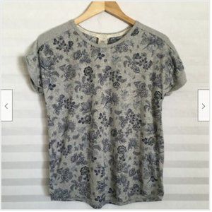 Lucky Brand Cap Sleeve Tee Top Blue Floral Crew Neck Soft